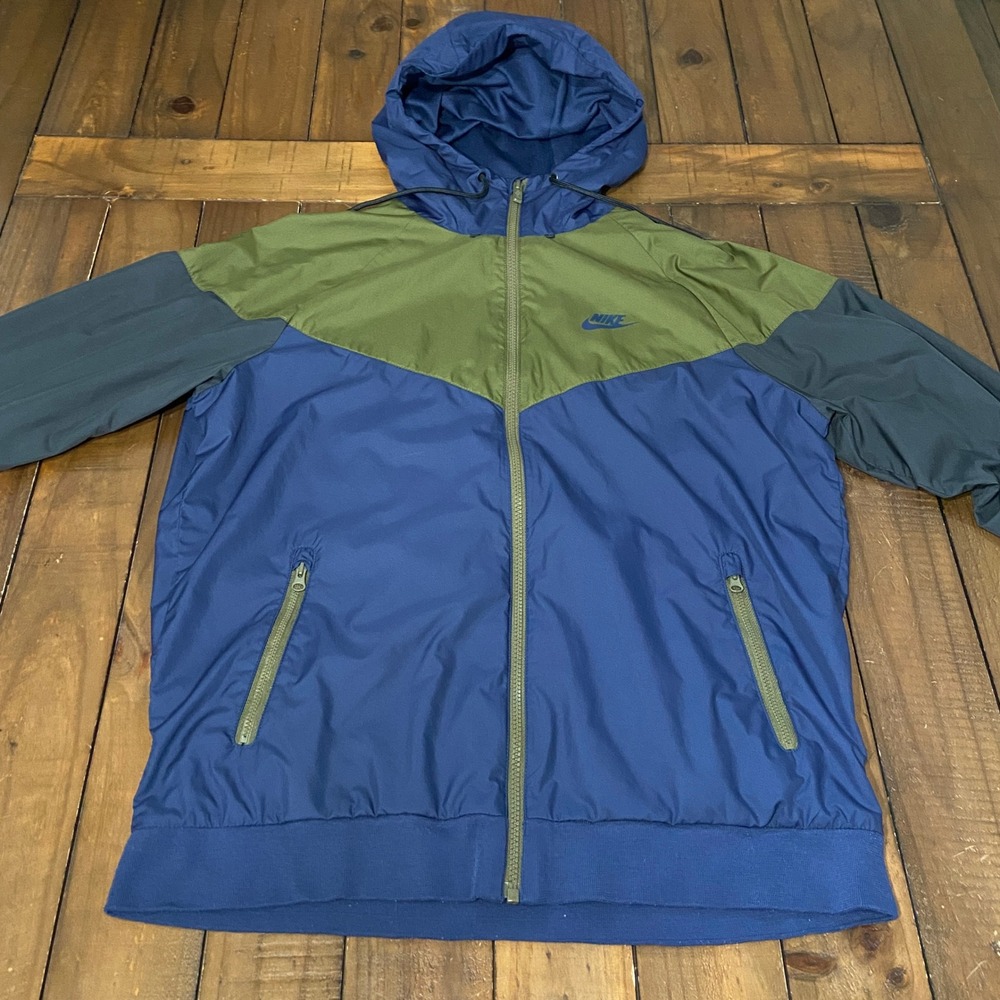 Nike Windrunner Men Blue Green Grey Colorblock Hooded Jacket 727324-410 Size M